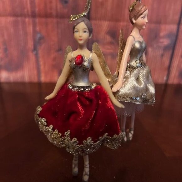 Set Of 2 Gisella Graham London Ballet Dancer Ornaments With Gold Wings & Dresses - Picture 6 of 10